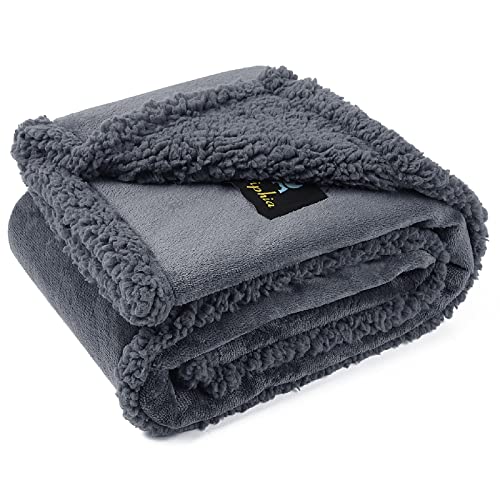 Waterproof Pet Blanket, Liquid Pee Proof Dog Blanket for Sofa Bed Couch, Reversible Sherpa Fleece Furniture Protector Cover for Small Medium Large Dogs Cats, Dark Gray X-Large85" x 57"