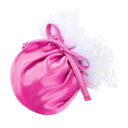 Agoky Men's Sissy Pee Wee Chastity Cover Silky Satin Lace Trim Drawstring C-String Underwear Mini Briefs Lingerie Rose One Size