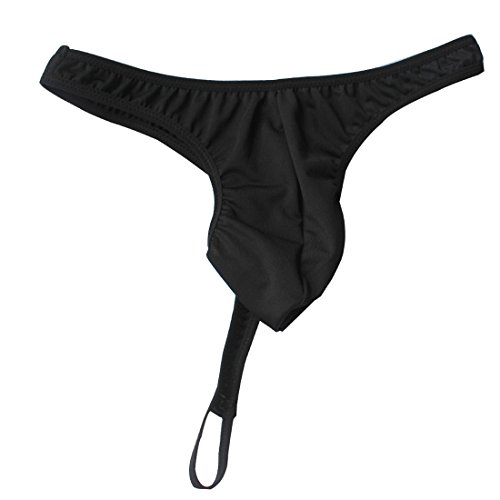 Hansber Men's Sexy Pouch C-Strap O-Ring Support Bikini Briefs Jockstrap T-Back G-String Thongs Underwear Black One Size