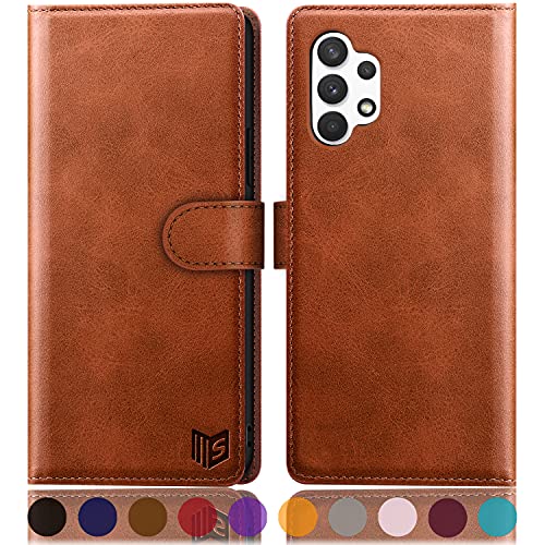 SUANPOT for Samsung Galaxy A32 5G with RFID Blocking Leather Wallet case Credit Card Holder, Flip Folio Book Phone case Shockproof Cover for Women Men for Samsung A32 5G case Wallet (Light Brown)