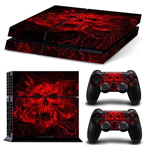 Gam3Gear Vinyl Sticker Pattern Decals Skin for PS4 Console & Controller (NOT PS4 Slim / PS4 Pro) - Red Flame Skull