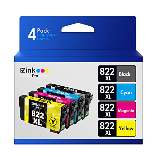 E-Z Ink Pro 822XL Remanufactured Ink Cartridgee Replacement for Epson 822 XL 822XL T822 High Yield to use with EPSON Workforce Pro WF-3820 WF-4820 WF-4830 (4 Pack,1 Black, 1 Cyan, 1 Magenta, 1 Yellow)