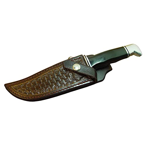 Buck 119 Custom Left Hand Knife Sheath, Genuine Buffalo Hide Leather Knife Holder, Dark Brown