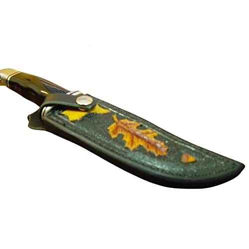 Carl Thomas Leathers Buck 119 Leather Knife Sheath black (RIGHT-HAND vertical) Hand-tooled with Oak leaves and Acorns. The sheath is made for a buck 119 knife. Sheath ONLY!!