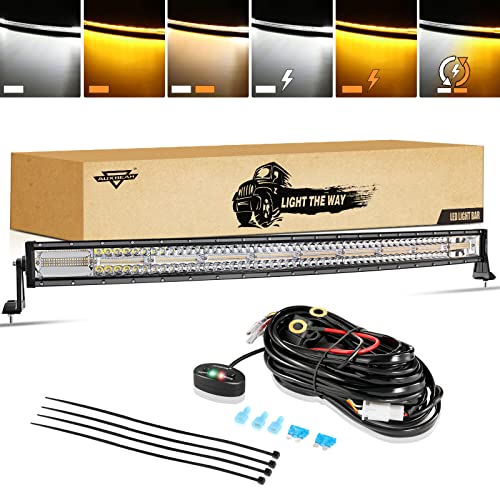 Auxbeam 42 Inch LED Light Bar, 240W Curved Amber White Strobe Lights, 6 Modes Spot Flood Combo Beam Fog Driving Light for Car Jeep Off Road SUV UTV with 10FT Wiring Harness