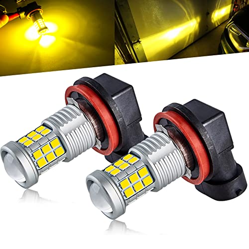 KISLED Super Bright 3000lm H8 H11 LED Fog Lights Bulbs DRL High Power 3030 Chips with Projector Lens Replacement for Cars Trucks, Golden Yellow