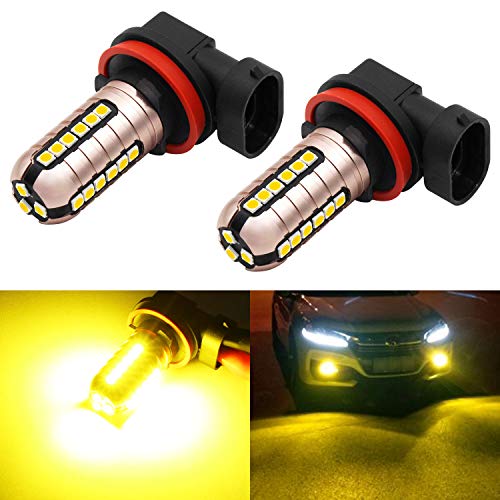 PHINLION 3000 Lumens Golden Yellow H11 LED Fog Light Bulbs Super Bright 3030 27-SMD H8 H16 LED Bulb Replacement for DRL or Fog Lamps, 3000K Yellow
