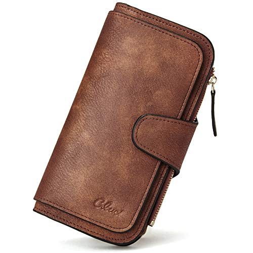 CLUCI Women Wallet Leather RFID Blocking Designer Trifold Card Holder Ladies Clutch with ID Window Brown