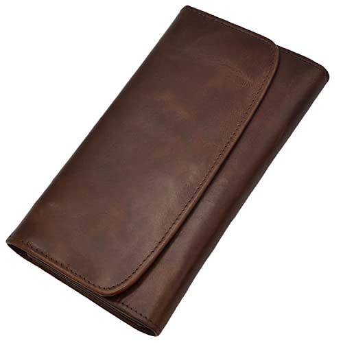Womens Wallet RFID Blocking Genuine Leather Wallets for Women Trifold Womens Leather Wallet with 13 Card Slots, 4 Cash Slots, Fits Iphone 14 Pro Max Brown Soft Leather Wallet for Women, 7.9 x 4.3 inch