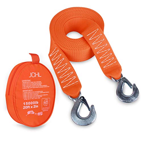 JCHL Tow Strap Heavy Duty with Hooks 2x20 15,000LB Recovery Strap 6,8 Tons Towing Strap with Safety Hooks Polyester