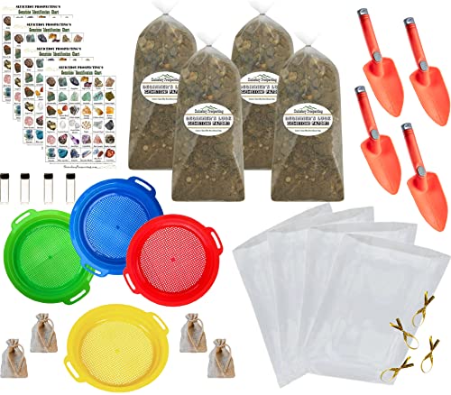 Sluiceboy Prospecting Gem Mining Birthday Party Kit! Gemstone Paydirt, Sieve, Shovel, Gem Chart, Vials & Goody Bags!
