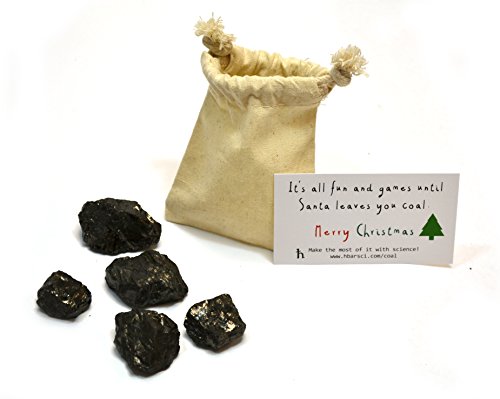 Santa's Coal for Christmas, Premium Cotton Bag and 5 Small Lumps of Coal (1" x 1" x 1" Approx. - Medium Marble Sized) - Genuine American Coal - Includes Science Experiment