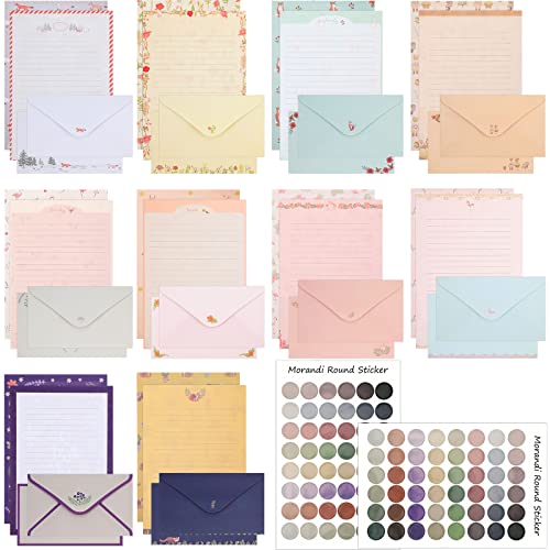 180 Pcs Stationery Papers and Envelopes Set Includes 60 Stationery Envelopes 120 Lined Stationery Writing Paper with 96 Colorful Round Dot Stickers, 10 Designs