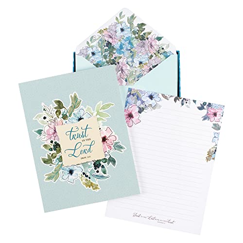 Christian Art Gifts Writing Paper & Envelope Stationery Set for Women: Trust in the Lord  Proverbs 3:5 Inspiring Scripture w/40 Pages & 20 Matching Envelopes, Light Blue Paisley Multicolor Floral