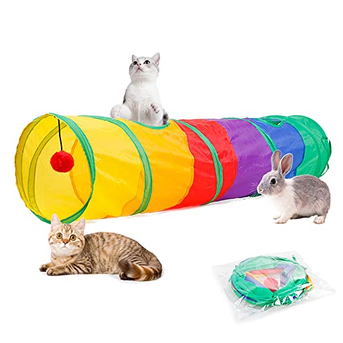 PAOPO Cat Tunnel Toy,Cat Toys Cat Tube Tunnel Large 2 Way Collapsible Interactive Cat Toys Peek Hole with Ball Crinkle Cat Tunnel Tube Best for Indoor Cat, Kitten, Rabbit Play Chase