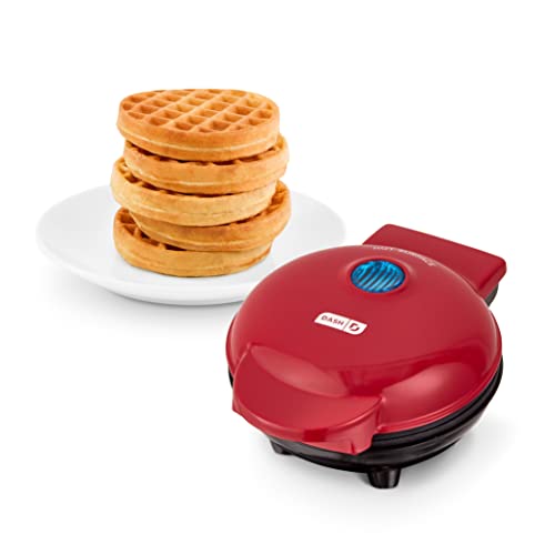 DASH Mini Maker for Individual Waffles, Hash Browns, Keto Chaffles with Easy to Clean, Non-Stick Surfaces, 4 Inch, Red