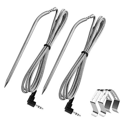 2 Pack Replacement Part for Camp Chef Meat Probes, Smoker Grill Temperature Sensor, Pellet Grills Accessories with Stainless Steel Probe Clip 2pc 1