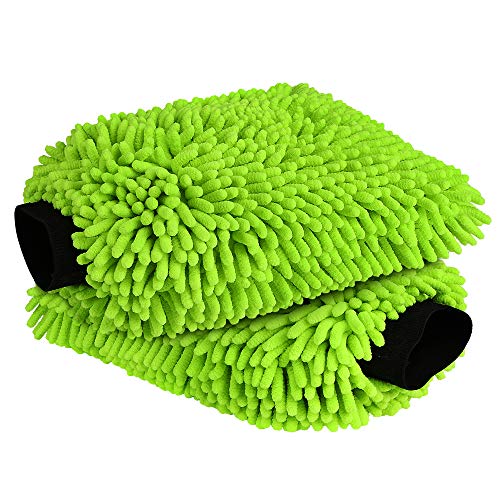 AIDEA Car Wash Mitt Microfiber, 2PK-Scratch & Lint Free, Premium Chenille Microfiber Wash Mitt-Green Regular Size (7.12''X10.14'')