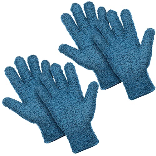2 Pairs Microfiber Gloves for Plants Dusting Cleaning Glove Mittens House Cars Blinds Dusting(Blue)