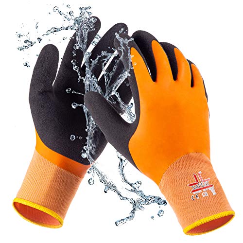 SAFEAT General Waterproof Work Gloves for Men and Women  Flexible, Double Coated Latex, Multipurpose, Sandy Grip Foam 1 Pair (Extra Large)