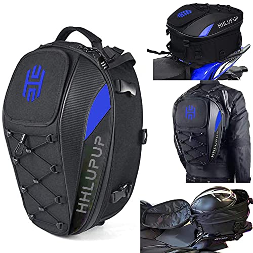 HHLUPUP Motorcycle Tail Bag Seat Helmet with Password Lock - Motorcycle Backpack - 38L Waterproof Luggage Bags Waterproof Luggage Bags Motorbike Helmet Bag 25L-38L Large Capacity Dual Use Bag (Blue)