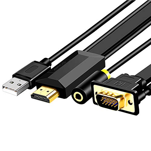 AIMOS HDMI to VGA Adapter Cable with 3.5mm Audio Port (Only from HDMI to VGA) Compatible for Computer, Desktop, Laptop, PC, Monitor, Projector, HDTV, Xbox and More - Black Cable 3.29ft