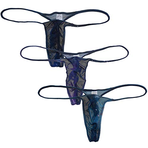 OROCOJUCO 3-Pack Men Micro Thong Mesh G-String Underwear Slim Pouch Mini Bikini Tangas XL