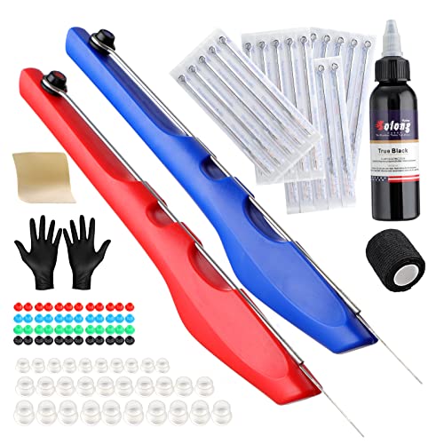 Solong 2PCS Tattoo Poke a Stick Tattoo Kit Hand Stick n Tattoo Poke Pen Set with Tattoo Ink Gloves Tattoo Needles GK803TN01-US