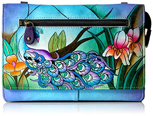 Anna by Anuschka Womens Hand-Painted Genuine Leather Organizer Wallet On a String - Midnight Peacock