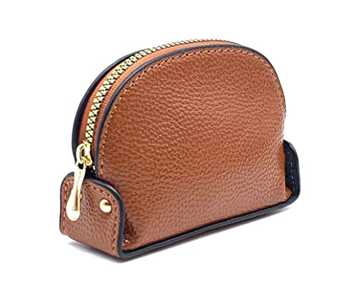 Genuine Leather Mini Size Coin Purse, Change Purse With Zipper, Soft Leather Coin Pouch Coin Purses & Pouches With Gift Bag (Brown)