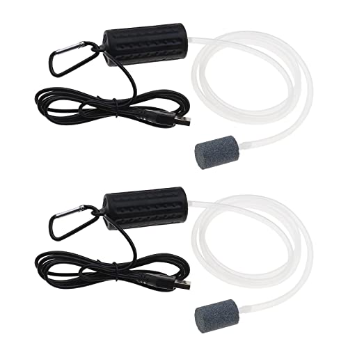 2 Sets Aquarium Air Pump Super Silent Mini USB Fish Tank Oxygen Air Pump Air Aerator Pump Energy Saving Oxygen Bubbler with Air Stone and Single Outlet Silicone Tube 1W