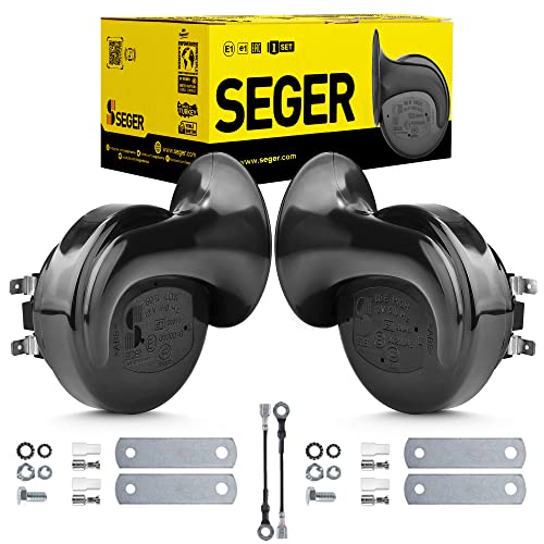 SEGER Trumpet Car Horn Set - Truck Horn - Waterproof - High/Low Tone, 12 Volt, Universal Fit - Original 60B Series  European Made 12V Loud Car Horns with Brackets and Assembly Kit