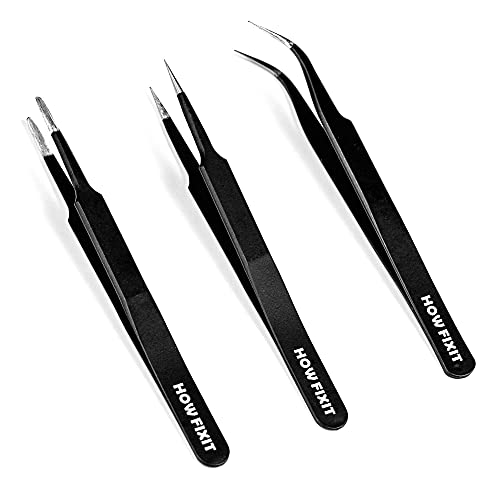 HowFixit Precision Tweezers Set for Working with Small Parts, Anti-Static, Non-Magnetic, Acid-Proof, Anti-Corrosion, and Indispensable for Repair Electronics and Soldering