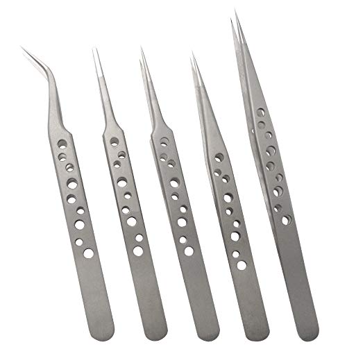 Wolfride Stainless Steel Tweezers Precision Tweezer Tool Set for Electronics Repair, Crafting (5 Pcs)