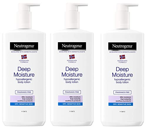 NEUTROGENA Norwegian Formula Deep Moisture Hypoallergenic Body Lotion (Pack of 3) For Dry Skin - (13.5oz or 400ml)