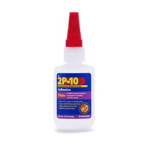 FastCap 2P-10 - Thin  Industrial Strength Super Glue - CA (Cyanoacrylate Adhesive) - 2.25 oz/64g. Perfect for Micro or Hairline Cracks. 2-Part Adhesive. Activator Sold Separately (4-Bottles)