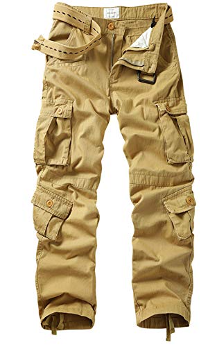 TRGPSG Men's Cargo Pants, Outdoor Tactical Camo Hiking Pants, Multi-Pocket Relaxed Fit Cotton Casual Work Pants 5334 Khaki 36