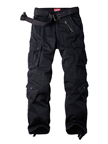 AKARMY Men's Casual Cargo Pants Military Army Camo Pants Combat Work Pants with 8 Pockets(No Belt) Black 32