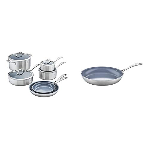 ZWILLING Spirit 3-ply 10-pc Stainless Steel Ceramic Nonstick Pots and Pans Set, Dutch Oven, Fry Pan & Spirit Non-Stick Fry Pan, 12-Inch Ceramic Fry Pan, Stainless Steel