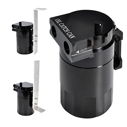 TuhooMall Aluminum Oil Catch Can with Baffled Filter, 3/8" NBR Fuel Line Kit Black 300ml