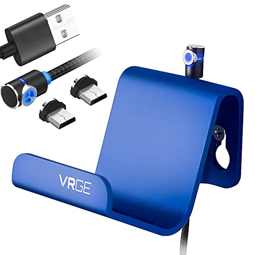 VRGE - Magnetic Game PS5 PS4 Controller Wall Mount - Premium Anodized Aluminum USB Charging Station Stand and Charger Cable Cord Holder Mount For Sony PlayStation 5 4 Xbox Headphones - Blue Anodized