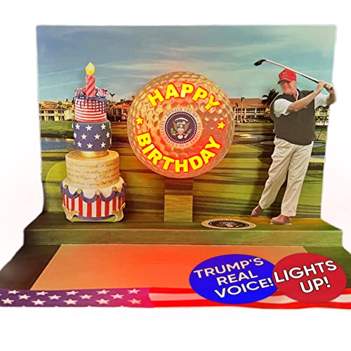 Donald Pop Up Birthday Card with LIGHT & SOUND  Pop Up Birthday Cards for Men, Golfing Funny Birthday Card for Men, Dad Card Says Happy Birthday in Trump's REAL Voice, Best Birthday Card for Husband