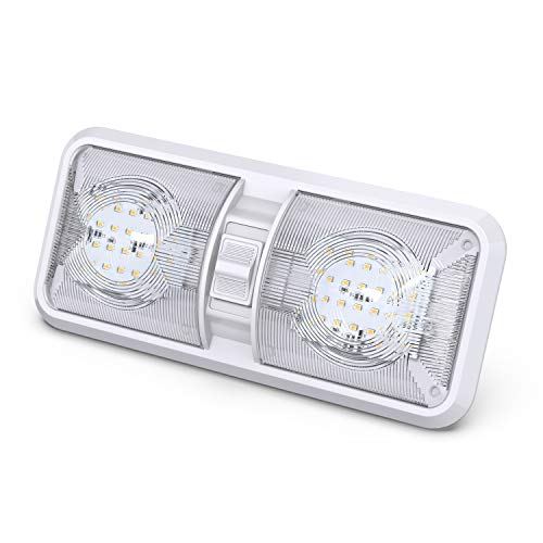 Leisure LED RV LED Ceiling Double Dome Light Fixture with ON/OFF Switch Interior Lighting for Car/RV/Trailer/Camper/Boat DC 12V Natural White 4000-4500K 48X2835SMD Natural White 4000-4500K,
