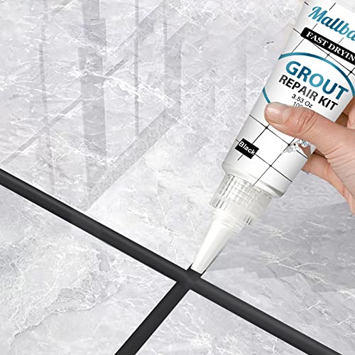 Grout Paint, 2 Pack Black Grout Filler Tube, Grout Cleaner Sealer for Bathroom Shower Kitchen Floor Tile, Fast Drying Tile Grout Repair Kit, Restore and Renew Tile Line, Gaps, Replace Grout Pen(Black)