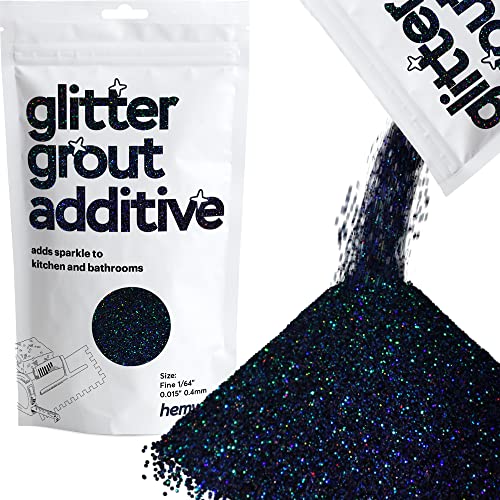 Hemway Glitter Grout Additive add Sparkle to Mosaic Tiles, Bathrooms, Wet Rooms, Kitchens, Tiled Based Rooms and Cement Based Grouts 100g / 3.5oz - Black Holographic