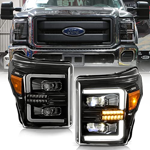 ACANII - For 2011-2016 Ford F250 F350 SuperDuty Black LED Sequential Signal Full LED Projector Headlights Set Left+Right