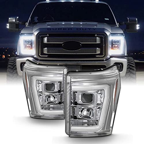 AKKON - For 2011-2016 Ford F250 F350 F450 F550 Superduty LED Tube Chrome Projector Headlights Driver+Passenger Pair