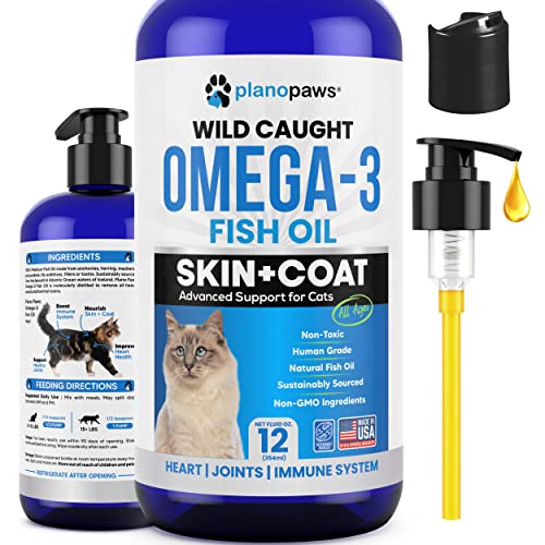 Omega 3 Fish Oil for Cats - Better Than Salmon Oil for Cats - Kitten + Cat Vitamins and Supplements - Cat Health Supplies - Cat Dandruff Treatment - Liquid Fish Oil for Pets - Cat Shedding Products