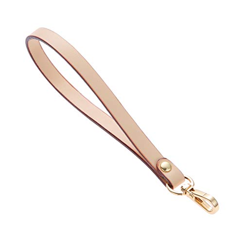 15 * 0.8cm Short Purse Strap Genuine Leather Wristlet Keychain Handle Rope for Purse Wallet DIY Accessory Light Beige