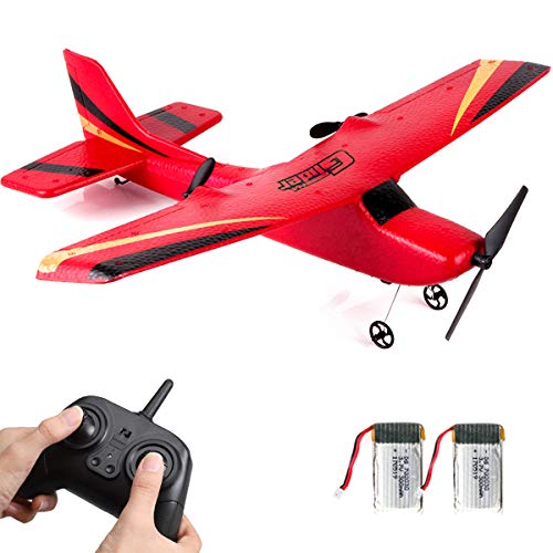 HAWK'S Work 2 CH RC Airplane, RC Plane Ready to Fly, 2.4GHz Remote Control Airplane, Easy to Fly RC Glider for Kids & Beginners (Red)